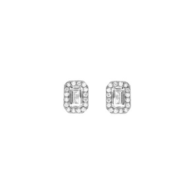 Boucles d'oreilles tige argent rhodié forme rectangulaire oxydes blancs