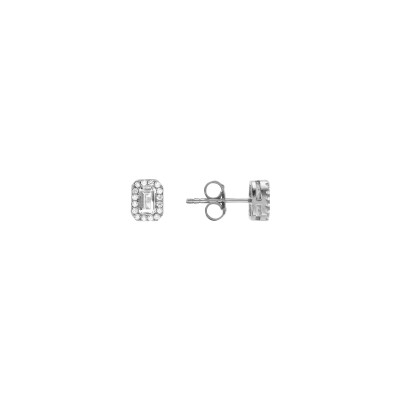 Boucles d'oreilles tige argent rhodié forme rectangulaire oxydes blancs
