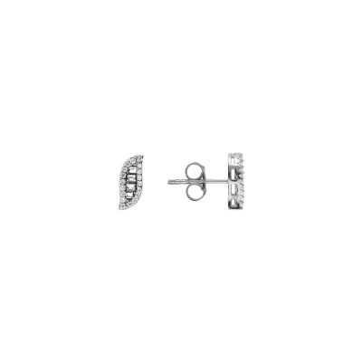 Boucles d'oreilles tige argent rhodié forme navette oxydes blancs sertis