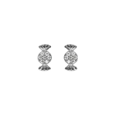Boucles d'oreilles tige argent rhodié bonbon oxydes blancs sertis