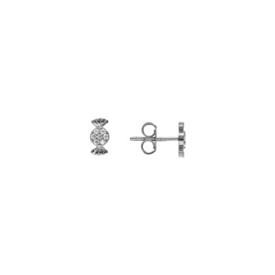 Boucles d'oreilles tige argent rhodié bonbon oxydes blancs sertis