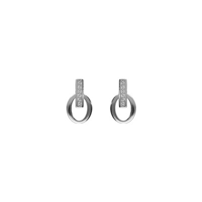 Boucles d'oreilles tige argent rhodié barette oxydes blancs et oval