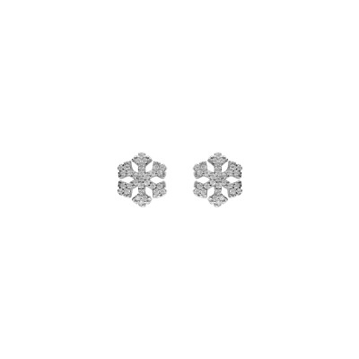 Boucles d'oreilles tige argent rhodié flocon de neige oxydes blancs sertis