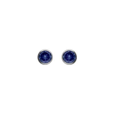 Boucles d'oreilles tige argent rhodié ronde 4mm serti clos oxyde bleu foncé
