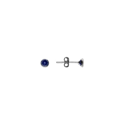 Boucles d'oreilles tige argent rhodié ronde 4mm serti clos oxyde bleu foncé