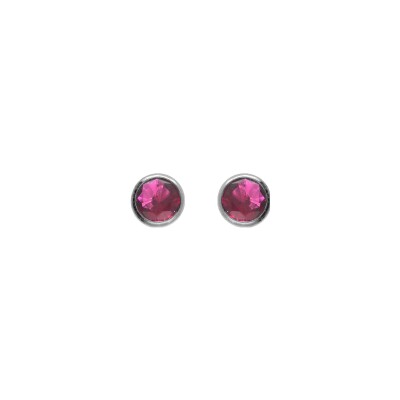 Boucles d'oreilles tige argent rhodié ronde 4mm serti clos oxyde rose