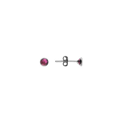 Boucles d'oreilles tige argent rhodié ronde 4mm serti clos oxyde rose