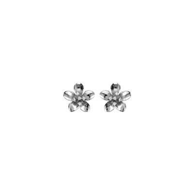 Boucles d'oreilles tige argent rhodié fleur et oxydes blancs sertis