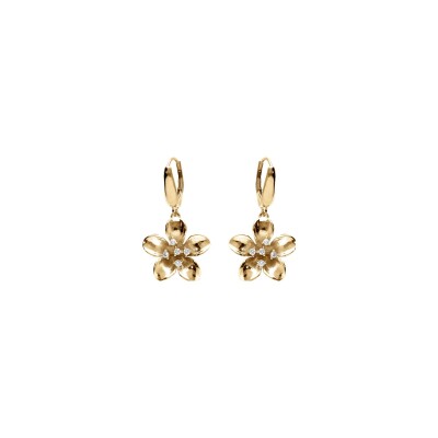 Boucles d'oreilles tige argent doré fleur et oxydes blancs sertis