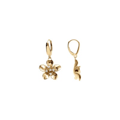 Boucles d'oreilles tige argent doré fleur et oxydes blancs sertis