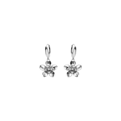 Boucles d'oreilles argent rhodié dormeuse fleur et oxydes blancs sertis