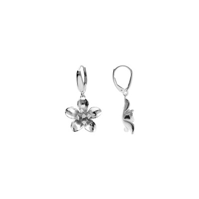 Boucles d'oreilles argent rhodié dormeuse fleur et oxydes blancs sertis