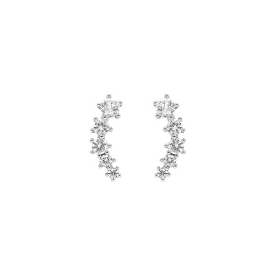 Boucles d'oreilles tige argent rhodié 5 oxydes blancs sertis en chute