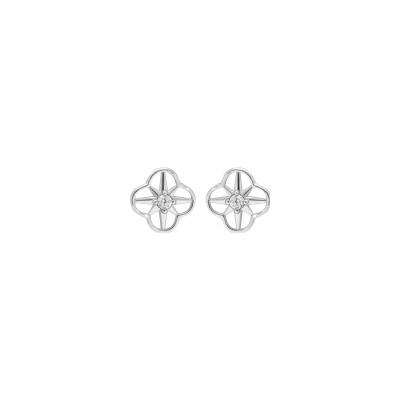 Boucles d'oreilles tige argent rhodié fleur oyyde blanc serti