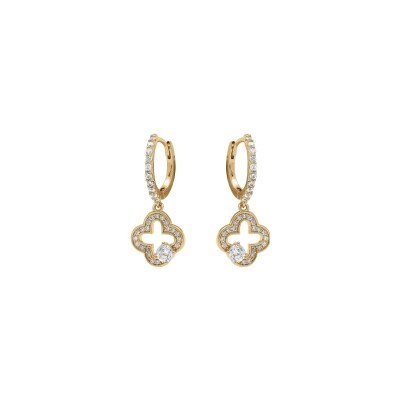 Boucles d'oreilles créoles argent doré avec fleur oxydes blancs
