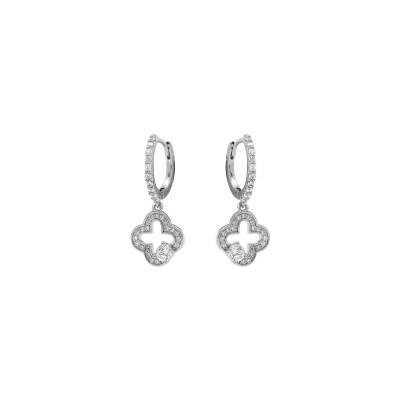Boucles d'oreilles créoles argent rhodié avec fleur oxydes blancs