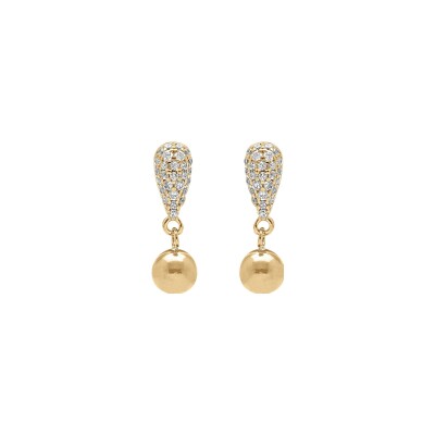 Boucles d'oreilles argent doré goutte pavé oxydes blancs et boule lisse