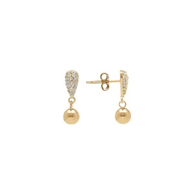 Boucles d'oreilles argent doré goutte pavé oxydes blancs et boule lisse