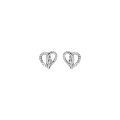 Boucles d'oreilles argent rhodié coeur oxydes blancs