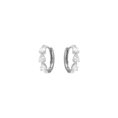 Boucles d'oreilles créoles argent rhodié articulée 3 oxydes blancs