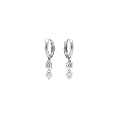 Boucles d'oreilles créoles argent rhodié articulée pendant 2 oxydes blancs