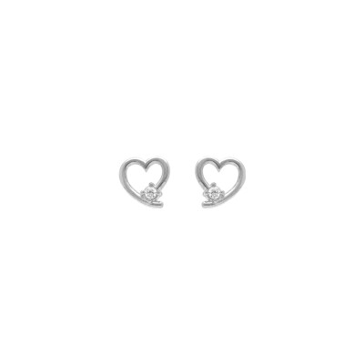 Boucles d'oreilles tige argent rhodié coeur 1 oxyde blanc serti