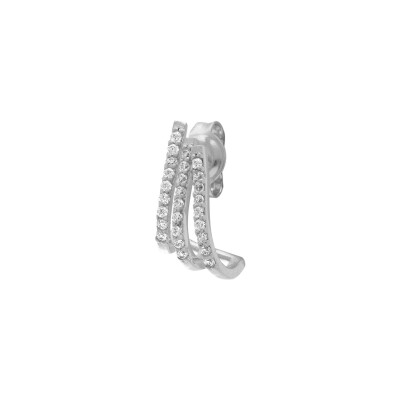 Boucles d'oreilles tige argent rhodié unitaire 3 rangs oxydes blancs sertis