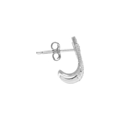 Boucles d'oreilles tige argent rhodié unitaire 3 rangs oxydes blancs sertis