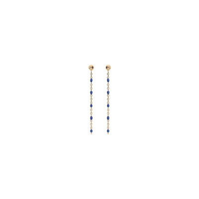 Boucles d'oreilles tige argent et dorure jaune olives résine bleu foncé