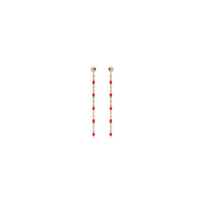 Boucles d'oreilles tige argent et dorure jaune olives résine rouge