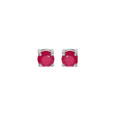 Boucles d'oreilles tige argent rhodié clou rubis véritable serti