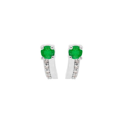 Boucles d'oreilles tige argent rhodié emeraude véritable et topazes blanches