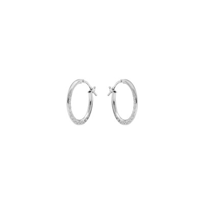 Boucles d'oreilles créoles argent rhodié 15mm plate motif martelé