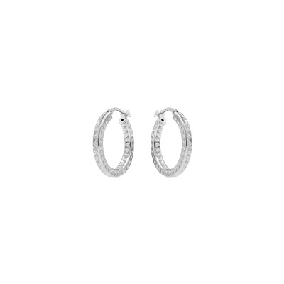 Boucles d'oreilles créoles argent rhodié 15mm motif martelé