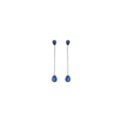 Boucles d'oreilles tige argent rhodié pendante gouttes oxyde bleu foncé contour oxydes blancs