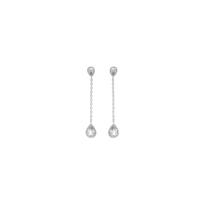 Boucles d'oreilles tige argent rhodié pendante gouttes oxyde blancs contour oxydes blancs