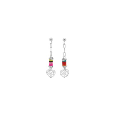 Boucles d'oreilles tige argent rhodié cocktail couleurs motif coeur