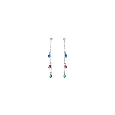 Boucles d'oreilles tige argent rhodié pendante oxydes multicouleurs sertis
