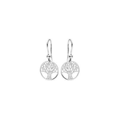Boucles d'oreilles crochet argent rhodié arbre de vie granité 15mm