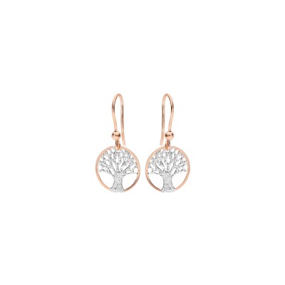 Boucles d'oreilles crochet argent et dorure rose arbre de vie granité 15mm