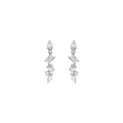 Boucles d'oreilles tige argent rhodié pendante 4 oxydes blancs sertis