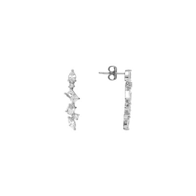Boucles d'oreilles tige argent rhodié pendante 4 oxydes blancs sertis