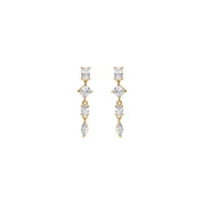 Boucles d'oreilles tige argent doré pendante oxydes blancs sertis