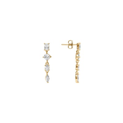Boucles d'oreilles tige argent doré pendante oxydes blancs sertis