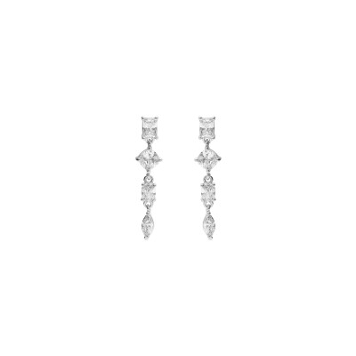 Boucles d'oreilles tige argent rhodié pendante oxydes blancs sertis