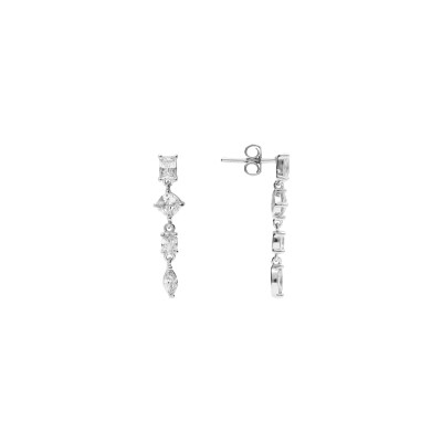 Boucles d'oreilles tige argent rhodié pendante oxydes blancs sertis