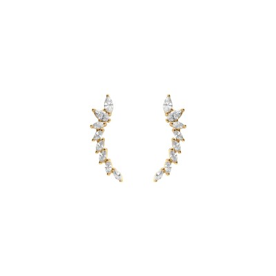 Boucles d'oreilles tige argent doré pendantes oxydes blancs sertis