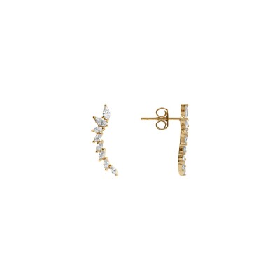 Boucles d'oreilles tige argent doré pendantes oxydes blancs sertis