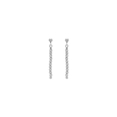 Boucles d'oreilles tige argent rhodié pendante boules diamantées