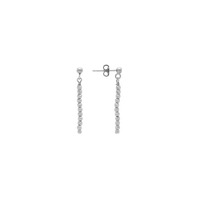 Boucles d'oreilles tige argent rhodié pendante boules diamantées